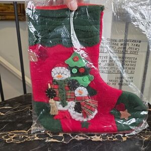Vintage Snowman Applique Felt Christmas Stocking 12" Holiday Mantle Decor NIP